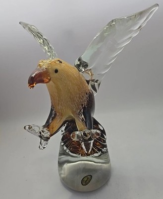 Vinci by Dynasty Gallery Hand Fused Art Glass Bald Eagle in ''Attack'' Mode-11 3/4