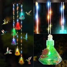 Solar-Powered Wind Chimes Hummingbird Feeders for Outdoor Use, Featuring LED-...