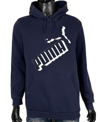Puma Herren Sweatshirt M Baumwolle Navy Blau Kapuze Maxi Logo Hoodie Sweatshirt