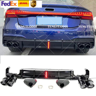 GLOSS BLACK Rear Bumper Diffuser Lip for Audi A7 Sportback S line S7 19-22