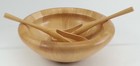 3pc Dansk Thailand Salad Serving Bowl 2 Utensil Tools Light Color Natural Wood