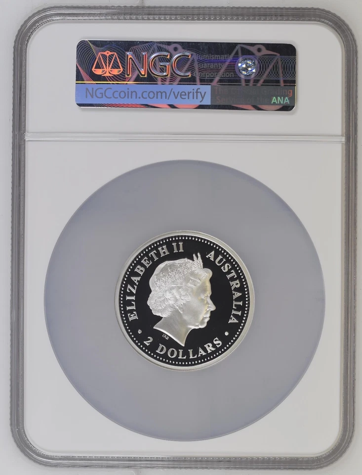 Australia 2002 Prueba Lunar Año del Caballo Plata $2 Isabel II 2 oz NGC PF 70 UC Foto 2 de 4