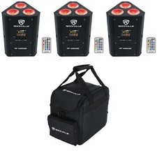  3 Rockville RF WEDGE BLACK RGBWA UV Battery Wireless DMX Up Lights Remotes Bag