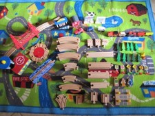 87 Piece Wooden Train Track Set with Train Vehicles Buildings Signs and More 