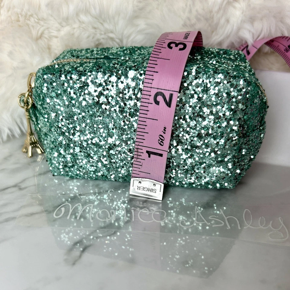Too Faced La Petit To Go Green Glitter Mini Makeup Sparkly Case Paris Charm, New - Image 4 of 4