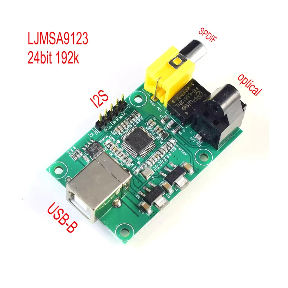 SA9123 USB to SPDIF Coaxial I2S Processor Chip 24bit/96K DAC Assembled Board - Image 3 of 3