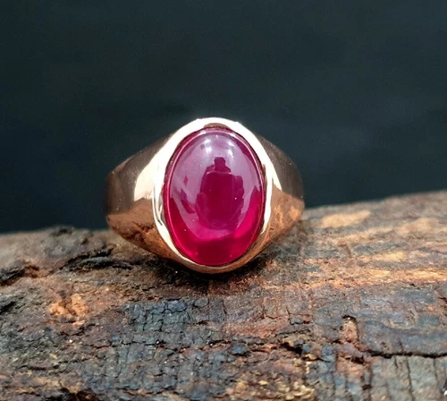 Rose Gold Ruby Ring Cabochon Deep Red Ruby Men's Ring Silver Men's Ruby Jewelry