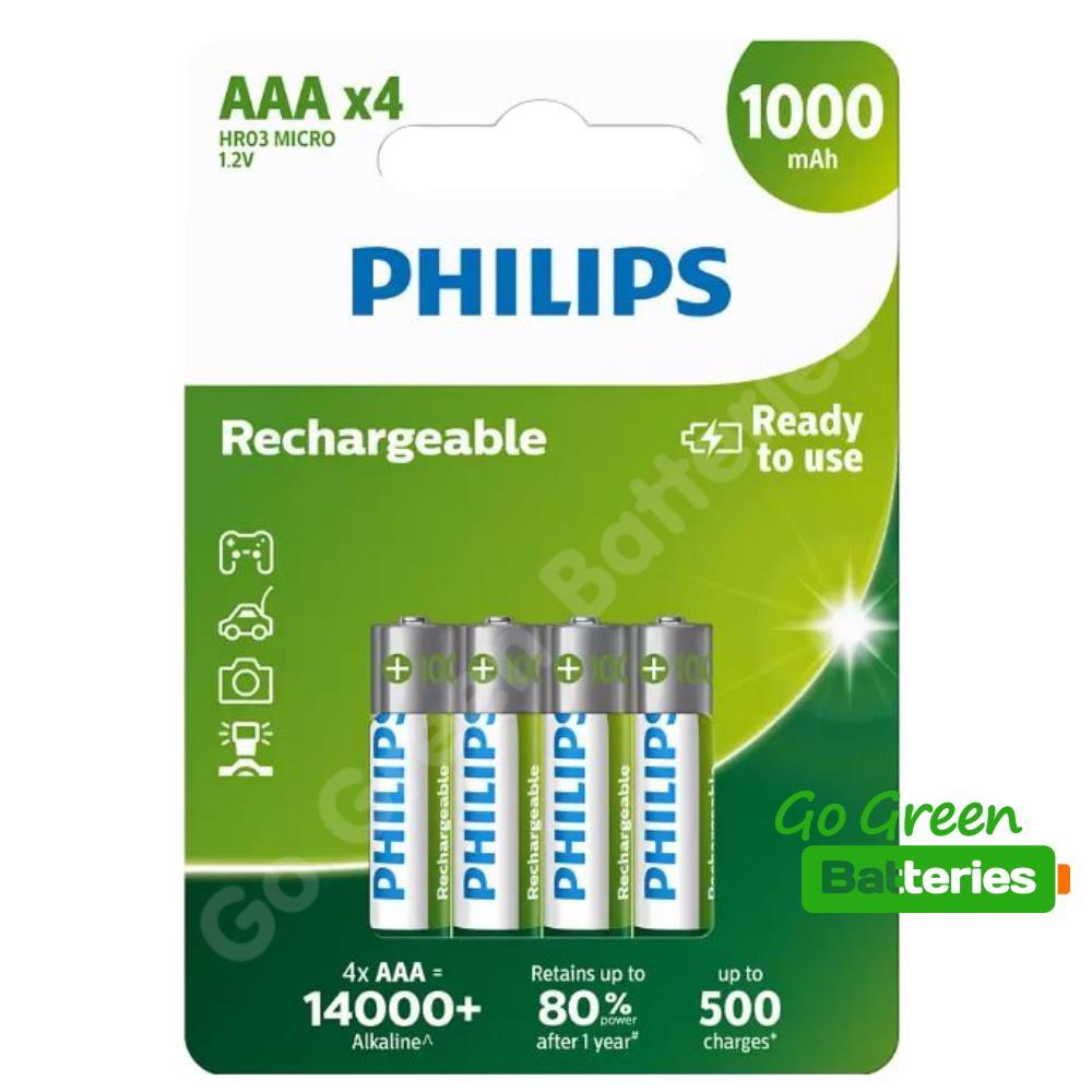 4 x Philips AAA 1000 mAh Rechargeable Batteries NiMH HR03 LR03 ACCU phone