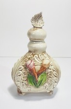 Vintage Capodimonte Italia Porcellana Piedi Coperto Barattolo Decanter con Fiore 3D 6,75”