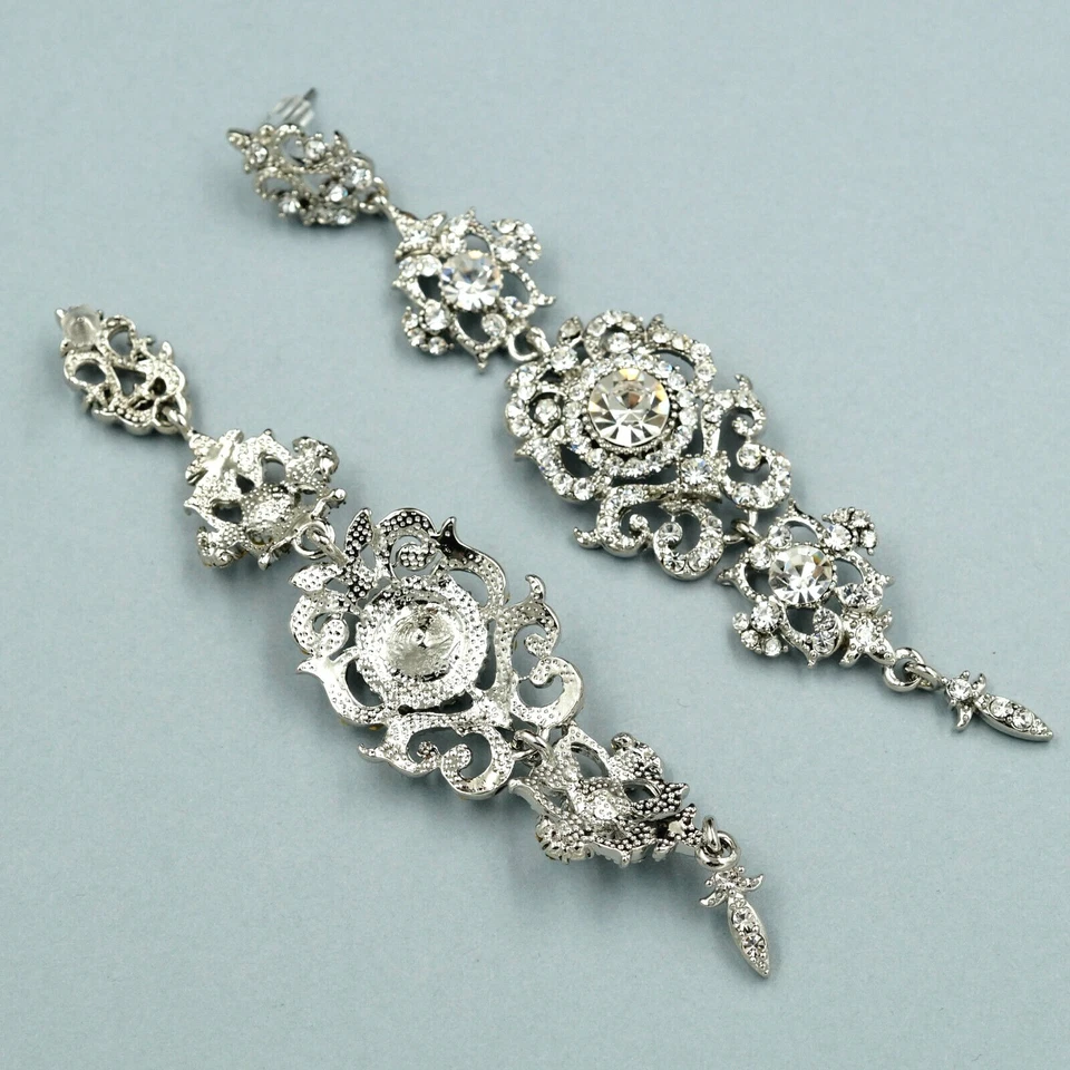 Pendientes colgantes mujer cristal transparente estrás araña plata regalo boda 36 Foto 3 de 4