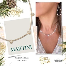 Retired Park Lane MARTINI Clear CZ Tennis Necklace Set In Gold Retail $116