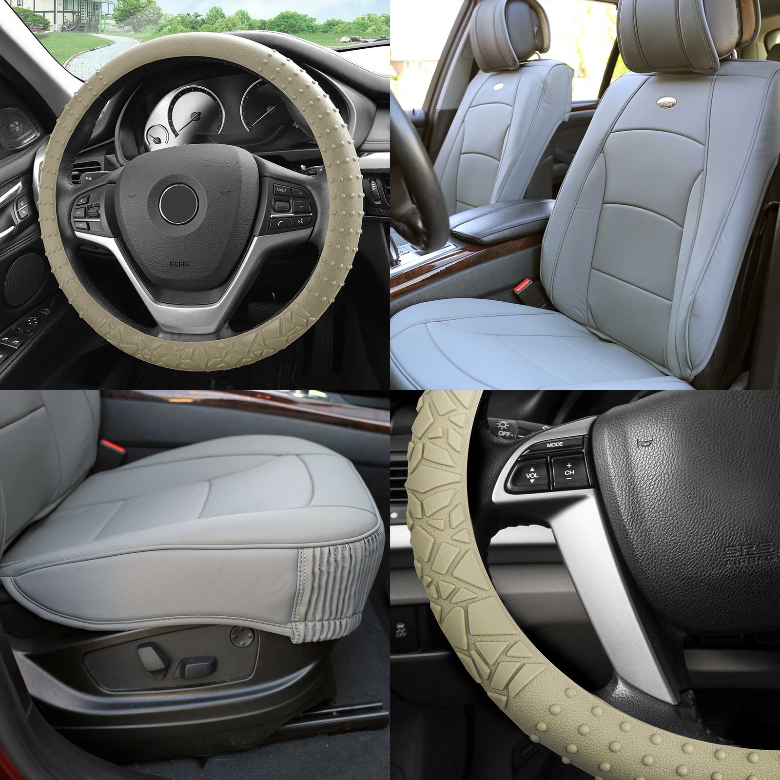 FH Group Universal Fit PU Leather Car Seat Covers for SUV Van w/ Steering Cover