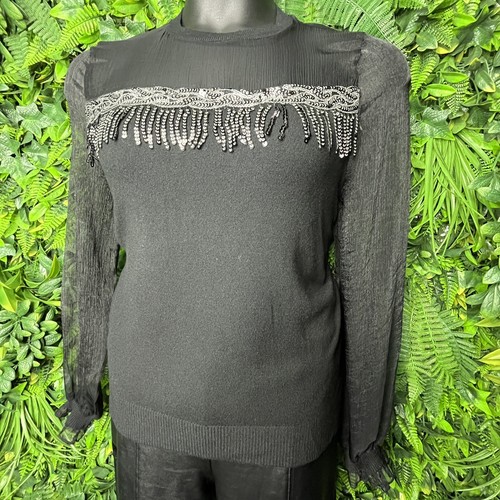 ONTWELFTH Tops Women XL Black Sweater Blouse Sequins Accent Sheer Sleeve 0145 - Picture 5 of 13