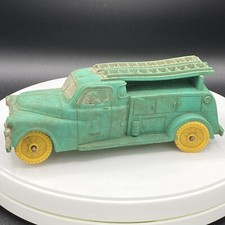 VINTAGE AUBURN TOYS 7" GREEN TOY TELEPHONE TRUCK YELLOW WHEELS #503 USA MADE