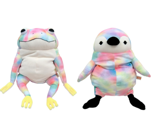 Shinada Global Plush Doll RAINBOW Mochi Frog/ Penguin Toy Size L 25cm Japan - Picture 1 of 11