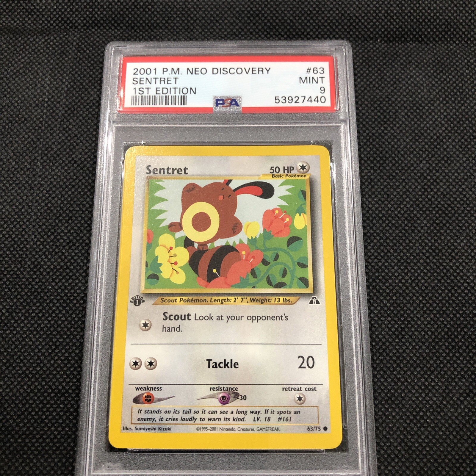 2001 Pokemon Neo Discovery 1st Edition Sentret #63 PSA 9