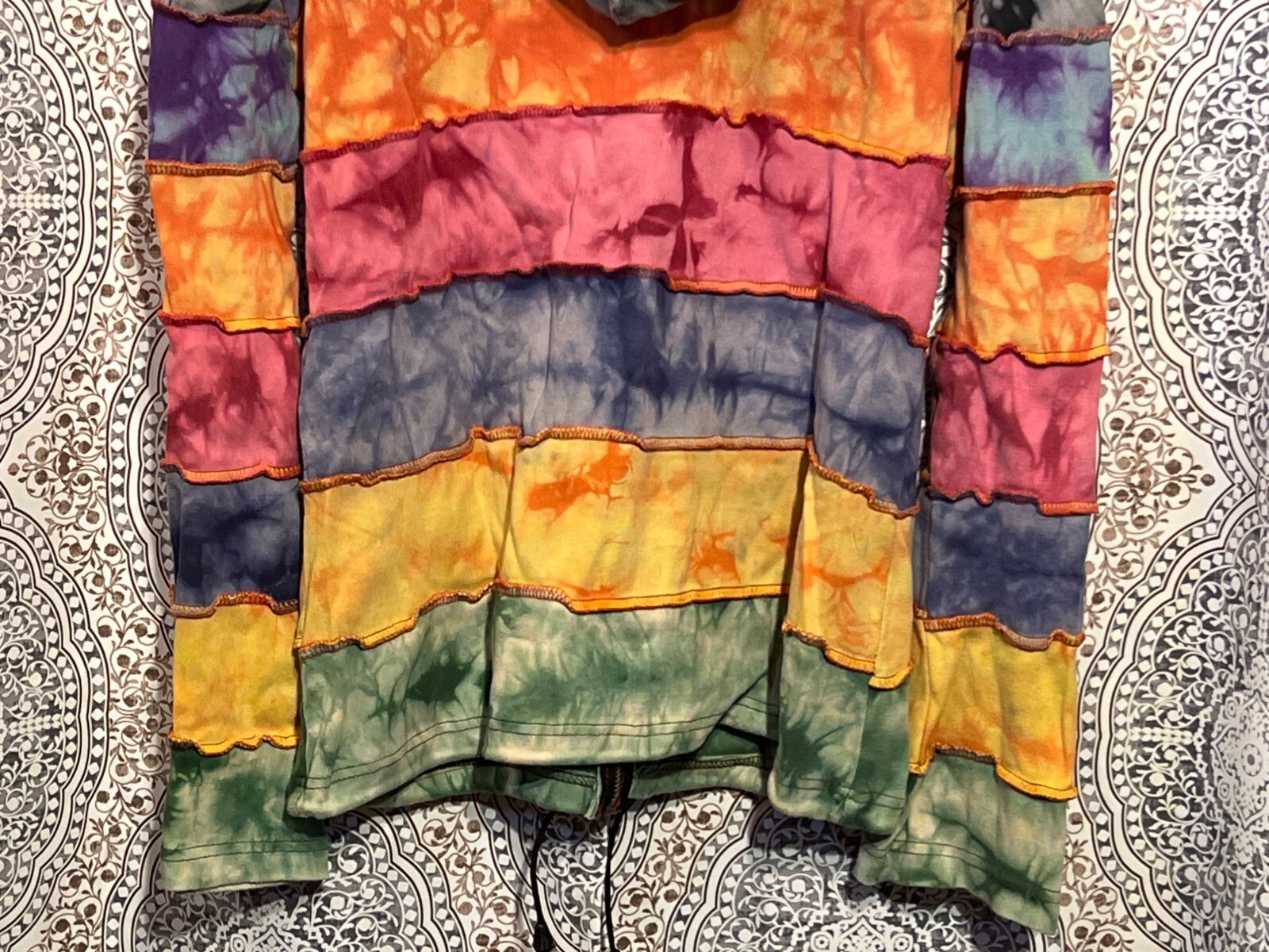 Handmade Tie-Dye Multicolor Patchwork Hooded Zip-… - image 6