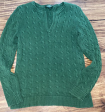 Polo Ralph Lauren Dark Forest Green Cable Knit Pullover Sweater Women Size Large
