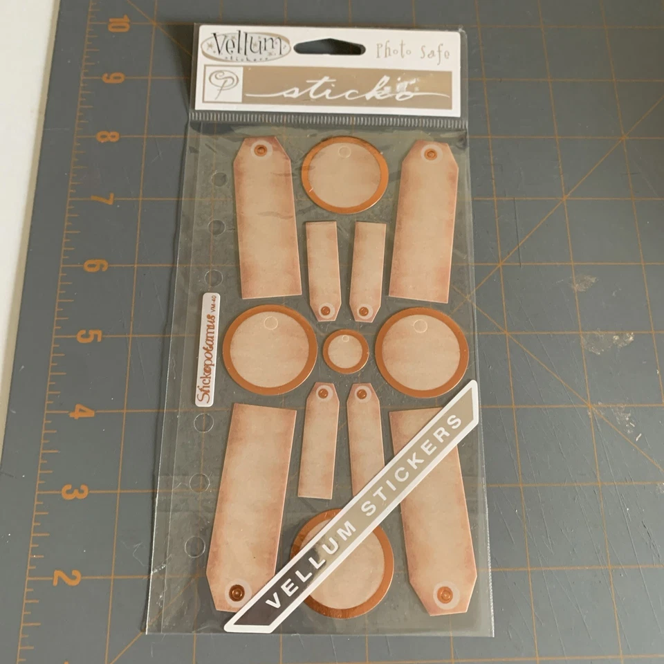 Sticko- Vellum ANTIQUE CIRCLE Rectangle THIN TAGS Journaling Scrapbook Stickers - Image 2 of 4