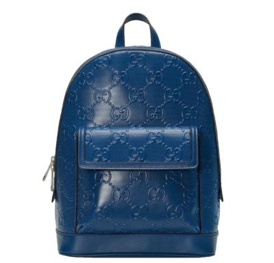 GUCCI GG Embossed Leather Backpack in Blue
