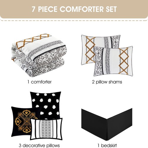 Stratford Park Luxury 7 Piece Cozy Comforter Set, California King, Black and ... - Picture 4 of 7