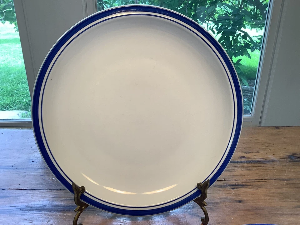 Pottery Barn Club Blue Striped Restaurant Ware Dinner Plates Set Of 5 - Image 3 of 4