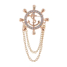 Gold Boat Wheel Rudder Anchor Sailing Nautical Unisex Brooch Pin Crystal Gift BP