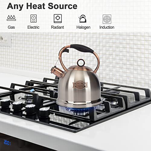 Whistling Stovetop Tea Kettle Food Grade Stainless Steel, Hot Water Fast to Boil - Picture 2 of 7