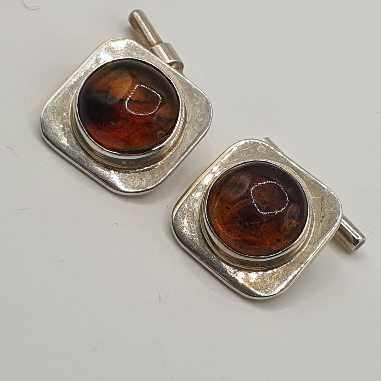Sterling Silver Taxco Mexico Cufflinks With Amber TS-14 17grams M12