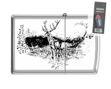 Zippo 205 buck with doe black & white artist deer hunting Lighter + FLINT PACK