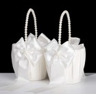 Flower girl Baskets Set Of 2 Satin With Pearl Handles For Wedding