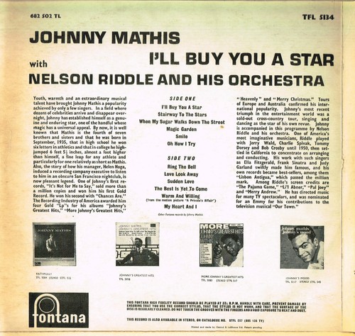 JOHNNY MATHIS I'll Buy You A Star LP Mono NELSON RIDDLE Fontana UK TFL5134 @VG@ - Picture 2 of 3