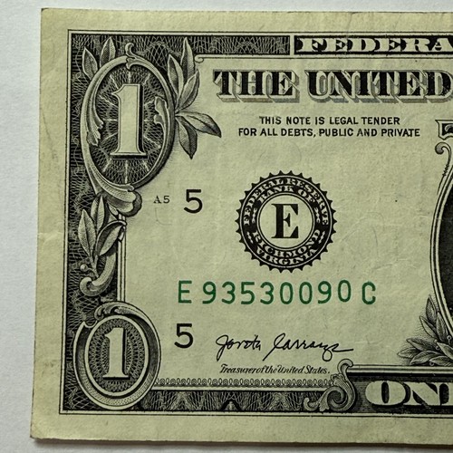Quad Triple 0s Two Pairs 9s 3s Fancy Serial Number One Dollar Bill E93530090C - Picture 2 of 6