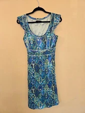 Morrell Maxie Blue Green Sleeveless Silk Knee Length Dress Size 10
