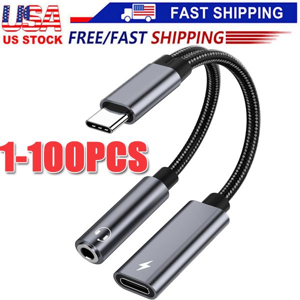 Samsung Galaxy S25 Headphone Adapter, USB C to AUX Mic Jack with PD 60W Gray LOT