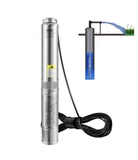 VEVOR Deep Well Submersible Pump Stainless Steel Water Pump 0.5HP 230V 60Hz 32Ft