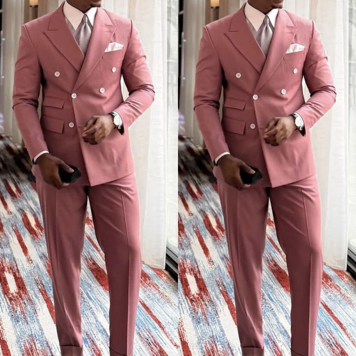 Fomal Men's Suit Double Breasted Business Prom 2Pcs Offical  Tuxedo Jacket Pants