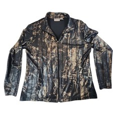 Chico  s Travelers Metallic Animal Print Zip Front Jacket Size 1 Med lighhtweight