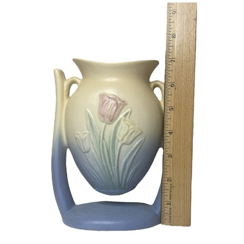 Hull Tulip Suspended Vase Yellow Blue 103 33 6 Double Handle 7” Vintage Pottery - Picture 23 of 24