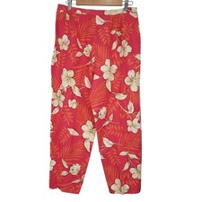 Talbots Silk Linen Blend Hawaiian Floral Print Lined Cropped Pants, Size 14P