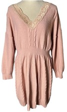 Pink Knit Sweater Dress Womens Sz 1X Comfy Lace Romantic Cottagecore Grandmacore