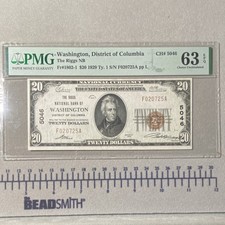 Riggs National Bank Washington DC $20 1929 National Banknote PMG 63 EPQ CH#5046