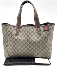 Auth Gucci GG Supreme PVC Sherry line 211134 Beige Brown Tote Bag