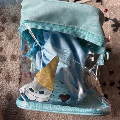 Mofusand Mofsand Light Blue Cat Illustration Drawstring Pouch Women Rare Cat Ani