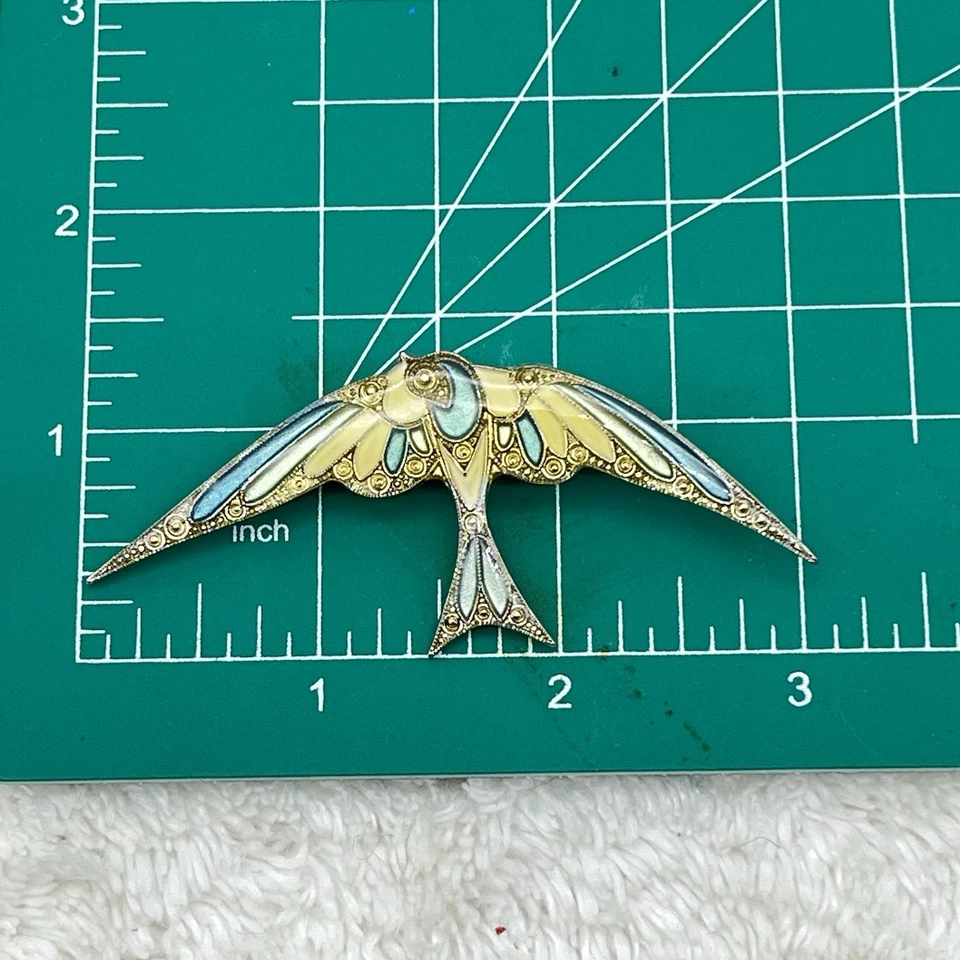 Art Nouveau Style Swallow Bird Brooch Multicolor 3" - Image 4 of 4