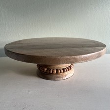 Farmhouse Wooden Beaded Pedestal Cake Stand Or Dessert Riser 4 H X 11 3/4 W