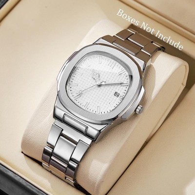 Luxury Men Business Watches Fashion Square Dial Stainless Steel Strap