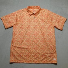 Tommy Bahama Mens Orange Tropical Floral Geometric Performance Polo Shirt Large