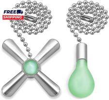 Silver Ceiling Fan Pull Chain Set, 2Pack 3Mm Diameter Beaded Fluorescent Decorat
