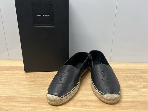 NEW Saint Laurent YSL Toscano Volanato Leather Espadrilles – Black – Size EU 44